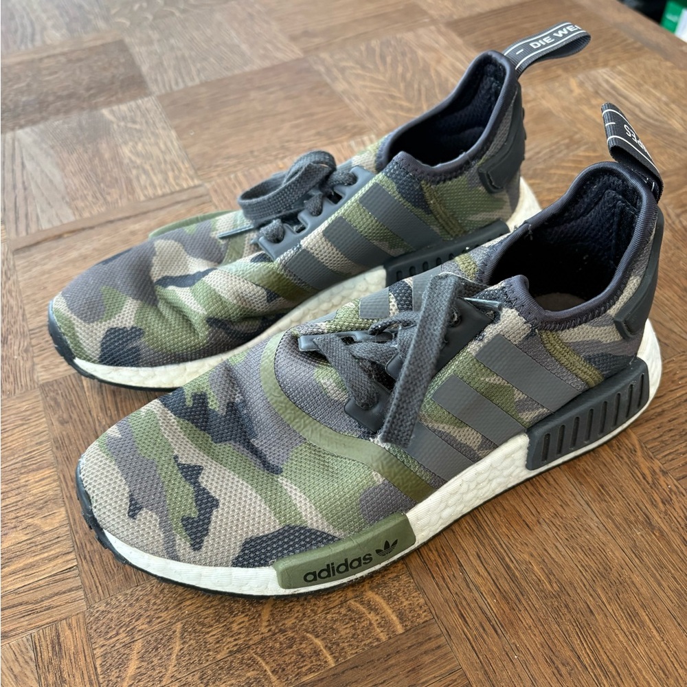 Adidas Green and Black Camouflage Sneakers